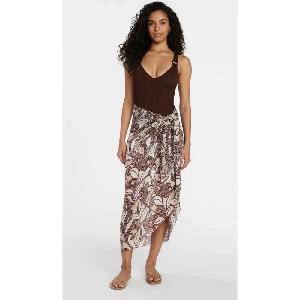 Bohemian Brown Swirling Paisley Tropical Pareo Sarong Wrap NEW Skirt One Size